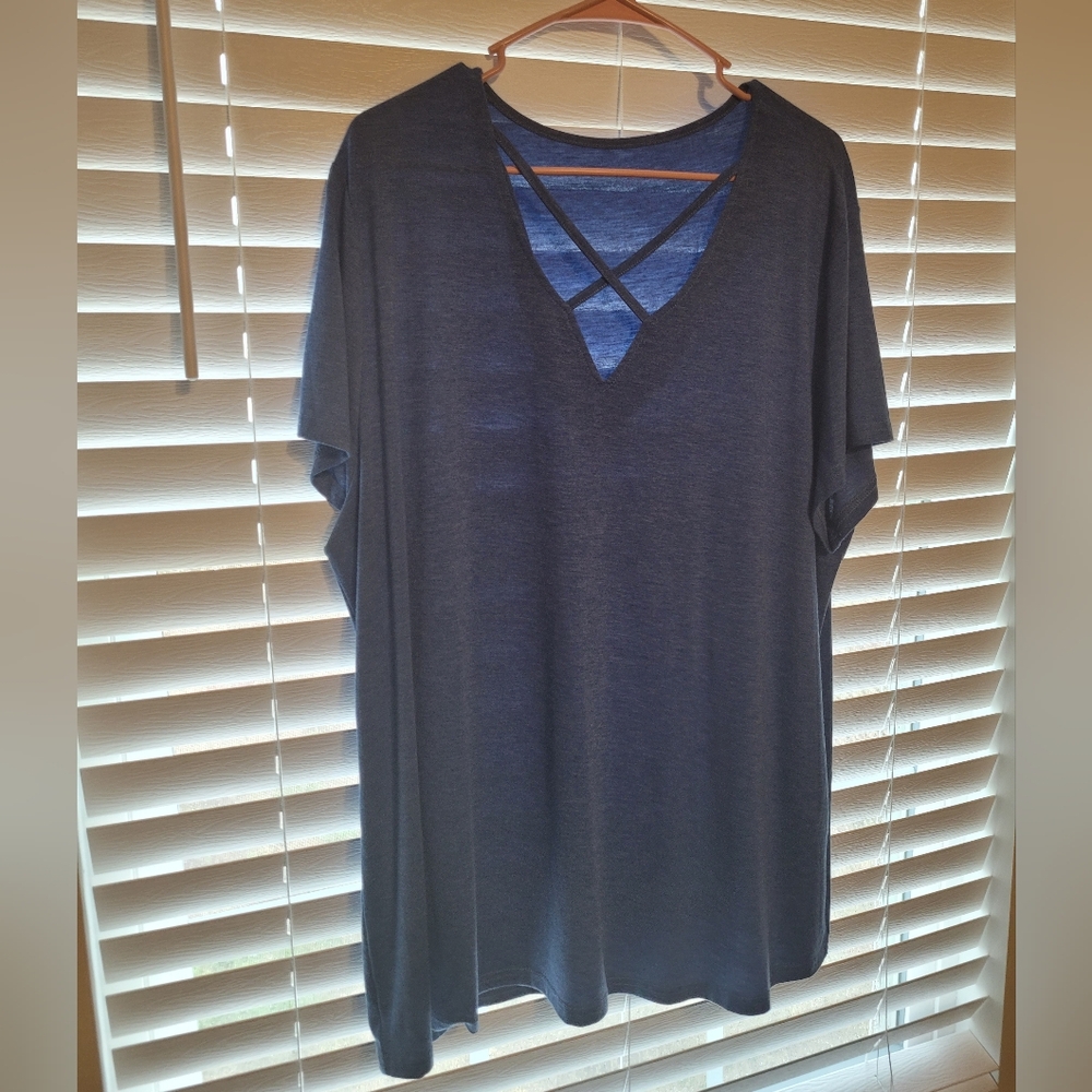 Royal Blue V-Neck Top with Crisscross Front